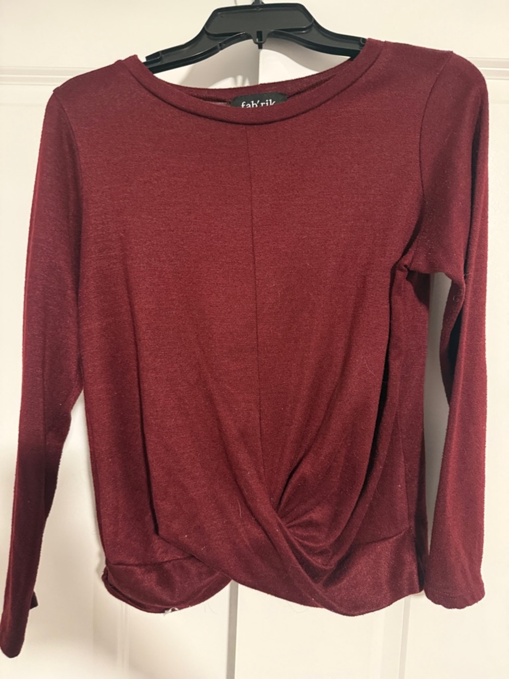 fab'rik Twist-Front Long Sleeve Top - Burgundy